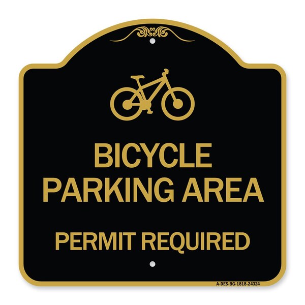 Signmission Bicycle Parking Area-Permit Required W/ Graphic, Black & Gold Alum Sign, 18" x 18", BG-1818-24324 A-DES-BG-1818-24324 - main
